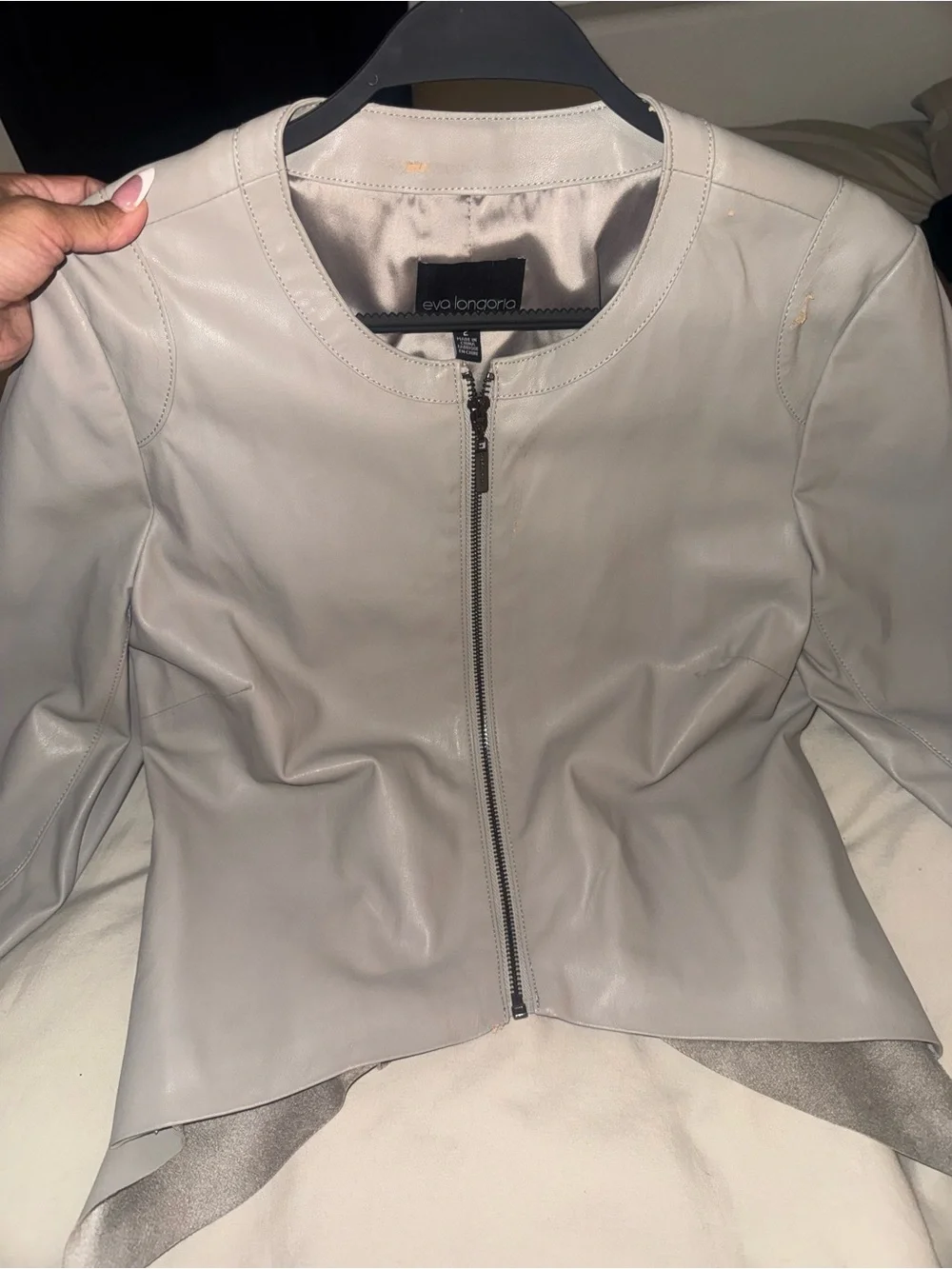 Light Gray Leather Zip-Front Jacket